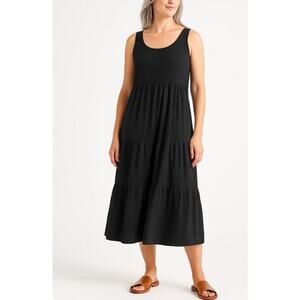 J.Jill Dress‎ Striped Cotton Blend Flounce Hem Midi Women's Size PM Black